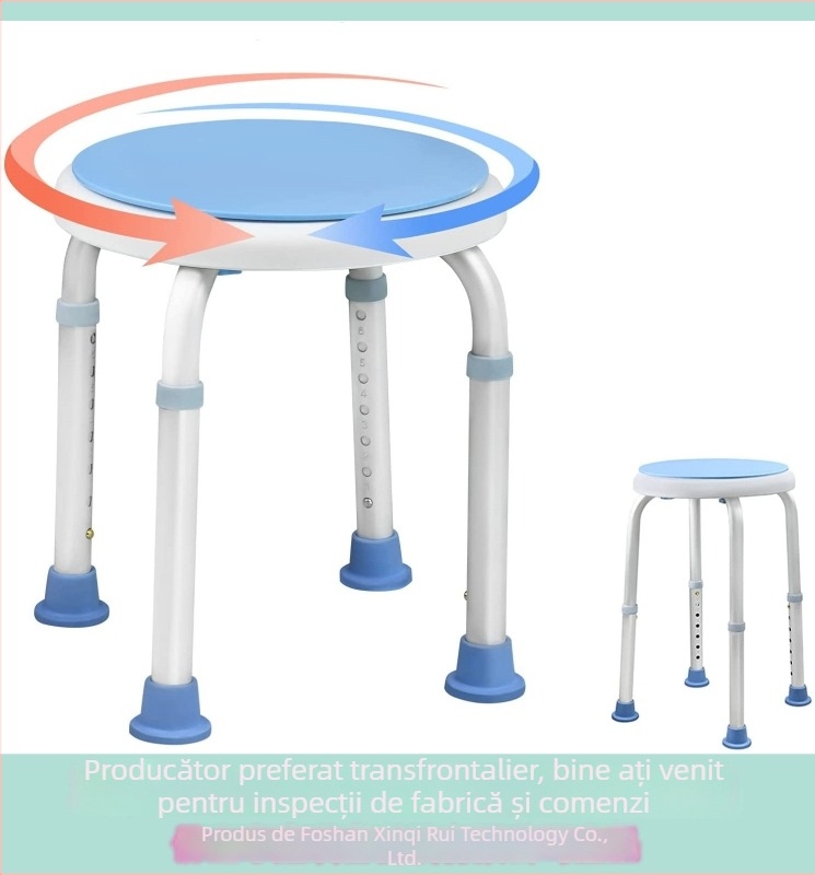 Scaun de duș cu rotație 360°, înălțime reglabilă, scaun rotund de baie, finisaj oxidat