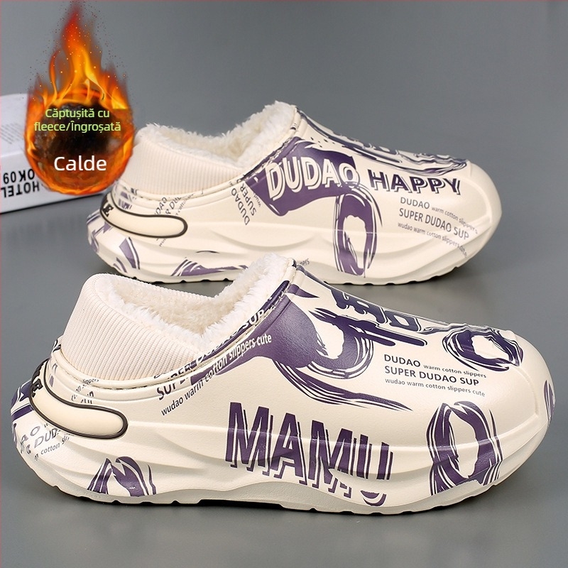 Papuci de casă unisex pentru iarnă - antiderapant, căptuți cu fleece, EVA pe partea superioară și talpă EVA, groși