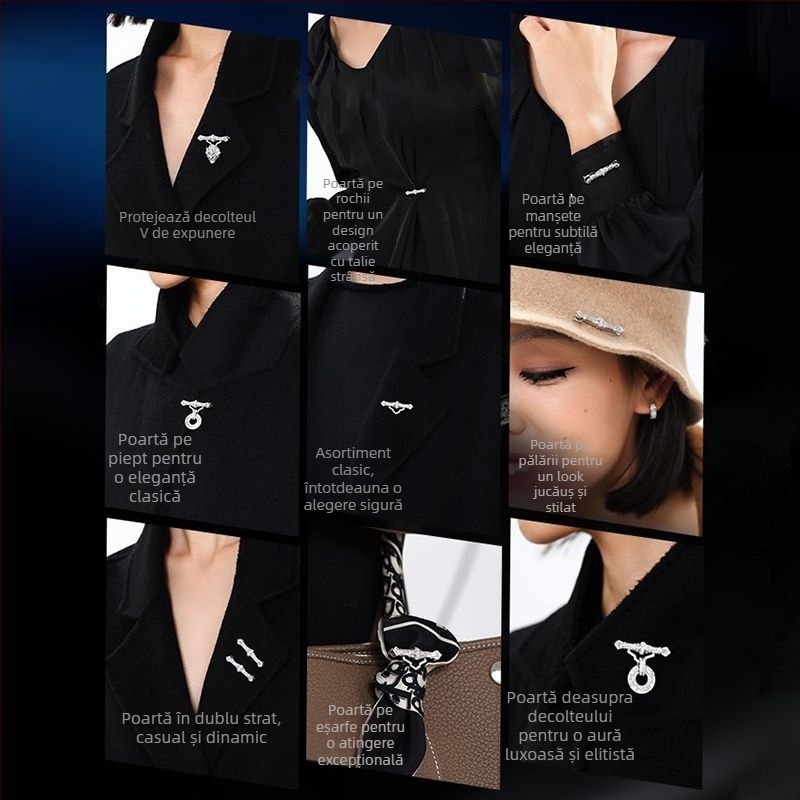 Broșă din cupru, design ondulat și în formă de U, electroplată, stil INS, accesoriu unisex