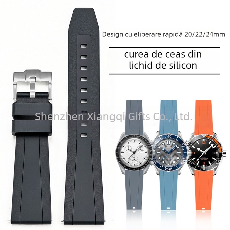 Brățară pentru ceas din silicon lichid pentru Omega Seamaster 300, încuietoare cu eliberare rapidă, rezistentă la praf, potrivire universală — Cheung Kei