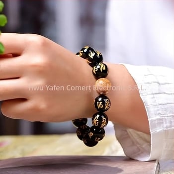 Brățară unisex cu design scriptural, mărgele din sticlă și lapis lazuli, lucrată manual