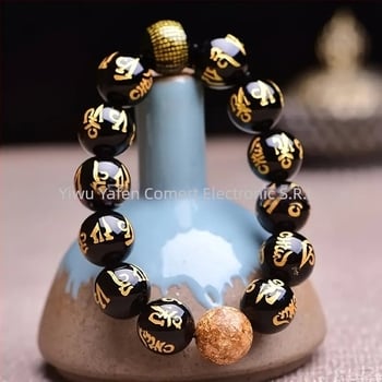 Brățară unisex cu design scriptural, mărgele din sticlă și lapis lazuli, lucrată manual