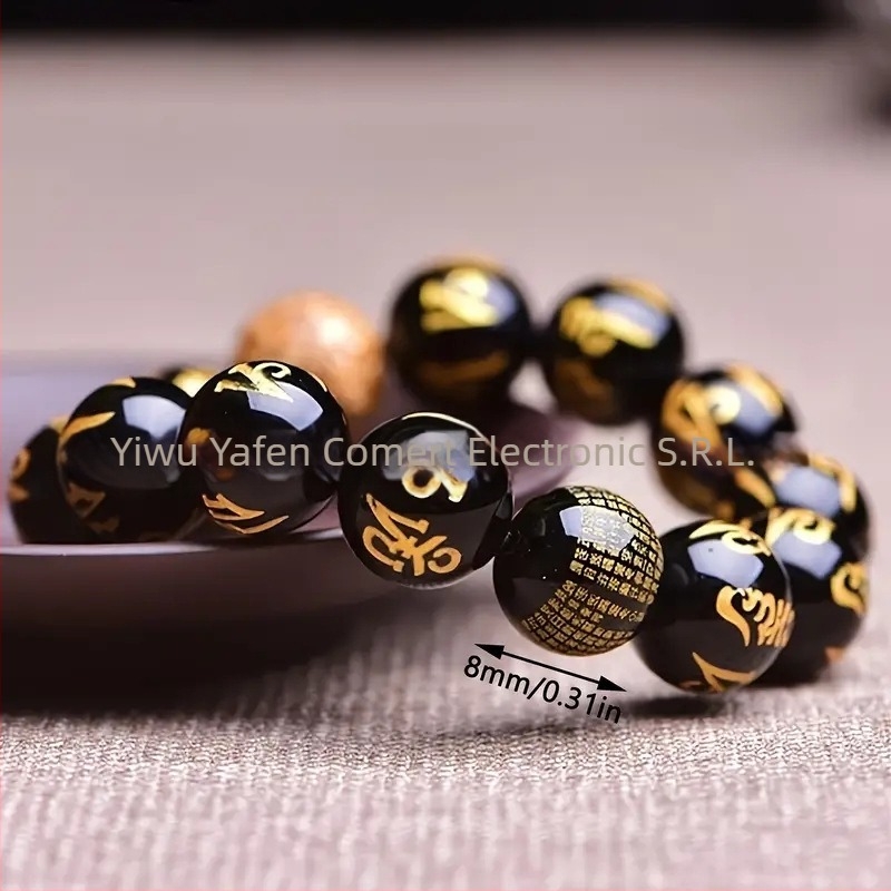 Brățară unisex cu design scriptural, mărgele din sticlă și lapis lazuli, lucrată manual