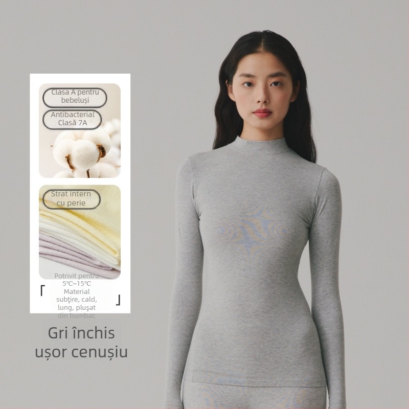 Top termic din bumbac 100% - guler rotund, mâneci lungi, strat de bază sau poate fi purtat ca strat exterior, dintr-un singur strat, 181-200 g/m², 95-100% bumbac