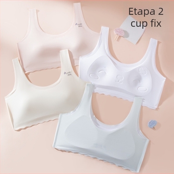 Sutien pentru fete, în stil vestă, cu cupă completă, design fără formare mold, căptușeală nylon, material Ice Silk, respirabil.