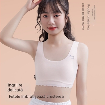 Sutien pentru fete, în stil vestă, cu cupă completă, design fără formare mold, căptușeală nylon, material Ice Silk, respirabil.