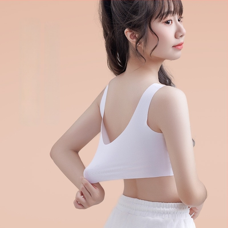 Sutien pentru fete, în stil vestă, cu cupă completă, design fără formare mold, căptușeală nylon, material Ice Silk, respirabil.