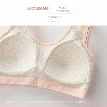 Sutien de antrenament din bumbac pentru adolescente, stil vestă, cupă completă, cupă din burete cu formă subțire, căptușeală din spandex