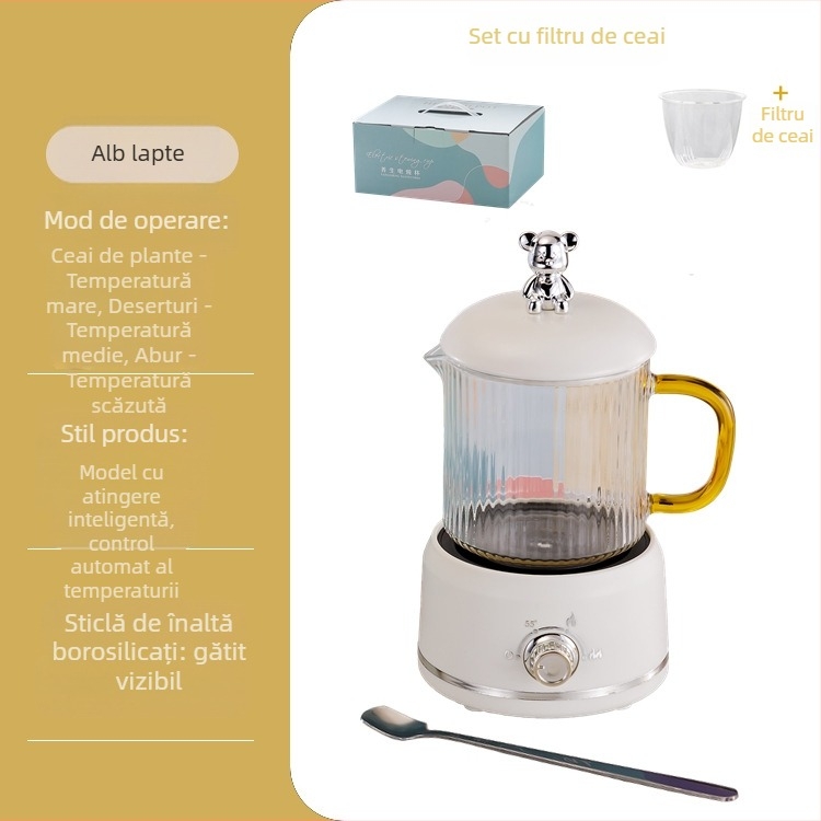 Oală electrică pentru sănătate, cu sticlă borosilicată, 650 ml, 220V, 360W, temporizator inteligent cu oprire automată, termosatat electronic