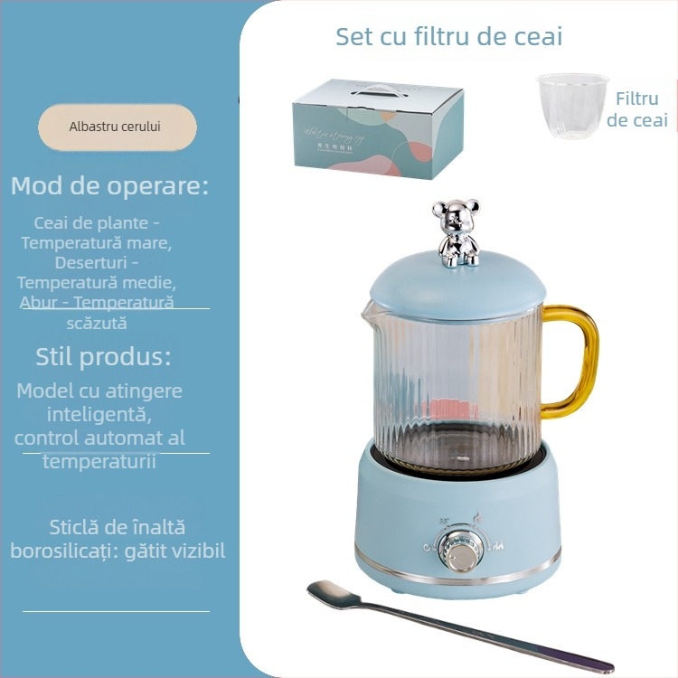 Oală electrică pentru sănătate, cu sticlă borosilicată, 650 ml, 220V, 360W, temporizator inteligent cu oprire automată, termosatat electronic