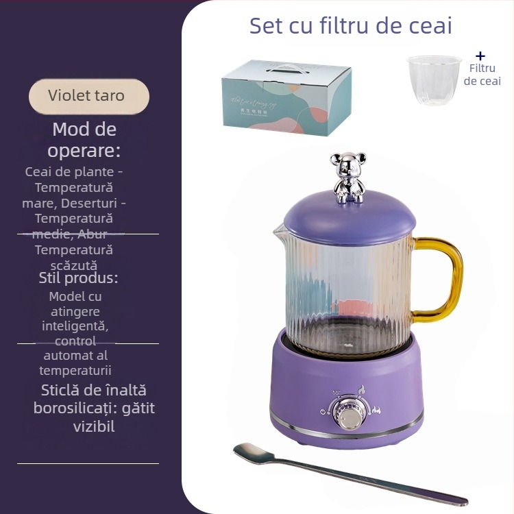 Oală electrică pentru sănătate, cu sticlă borosilicată, 650 ml, 220V, 360W, temporizator inteligent cu oprire automată, termosatat electronic