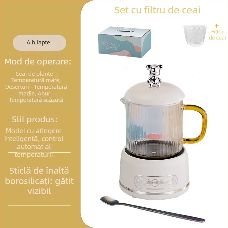 Oală electrică pentru sănătate, cu sticlă borosilicată, 650 ml, 220V, 360W, temporizator inteligent cu oprire automată, termosatat electronic