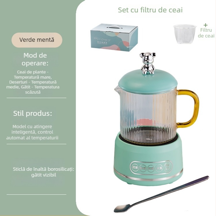 Oală electrică pentru sănătate, cu sticlă borosilicată, 650 ml, 220V, 360W, temporizator inteligent cu oprire automată, termosatat electronic