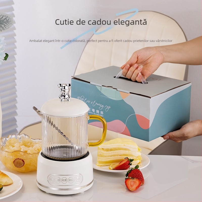 Oală electrică pentru sănătate, cu sticlă borosilicată, 650 ml, 220V, 360W, temporizator inteligent cu oprire automată, termosatat electronic