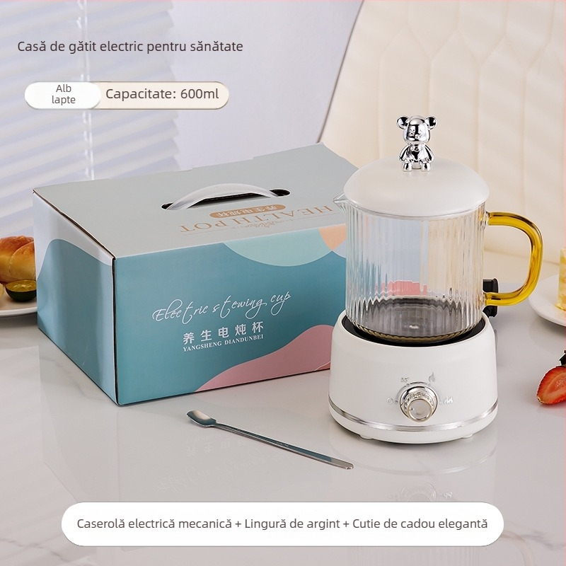 Oală electrică pentru sănătate, cu sticlă borosilicată, 650 ml, 220V, 360W, temporizator inteligent cu oprire automată, termosatat electronic