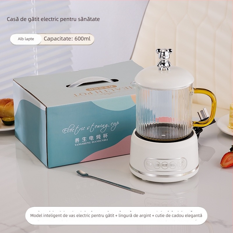 Oală electrică pentru sănătate, cu sticlă borosilicată, 650 ml, 220V, 360W, temporizator inteligent cu oprire automată, termosatat electronic