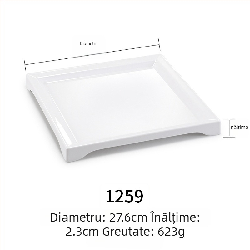 Farfurie melamină plată, dreptunghiulară, stil japonez, tavă din plastic cu aspect de porțelan, pentru mâncăruri occidentale, personalizare disponibilă