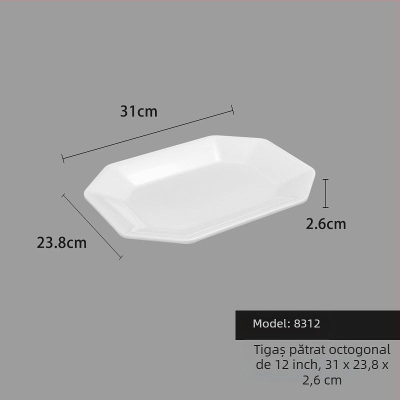 Farfurie din melamină, pătrată, stil minimalist modern (Material: Melamină; Formă: Pătrat; Stil: Modern Minimalist; Cuptor cu microunde: Nu este disponibil; Imprimare logo: Posibil)
