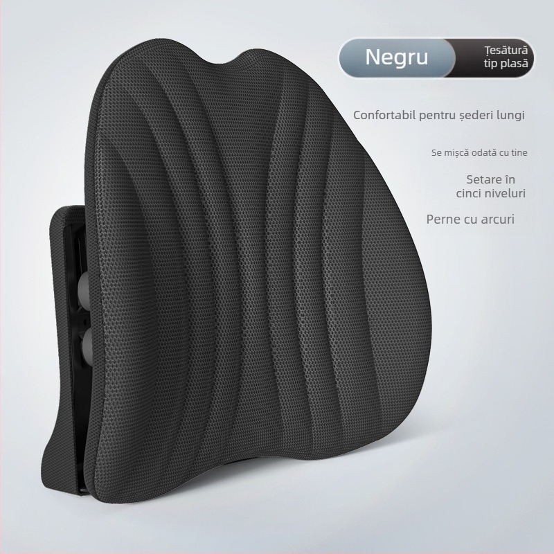 Suport lombar ergonomic pentru scaun de birou și mașină, pernă reglabilă pentru spate, husă din plasă și umplutură poliesterică
