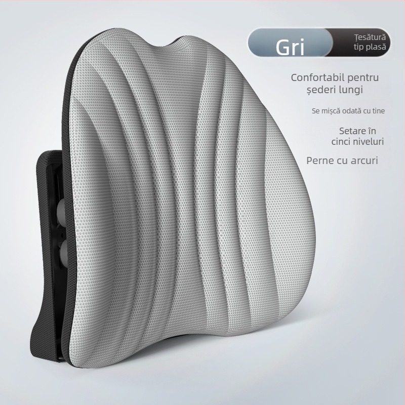Suport lombar ergonomic pentru scaun de birou și mașină, pernă reglabilă pentru spate, husă din plasă și umplutură poliesterică