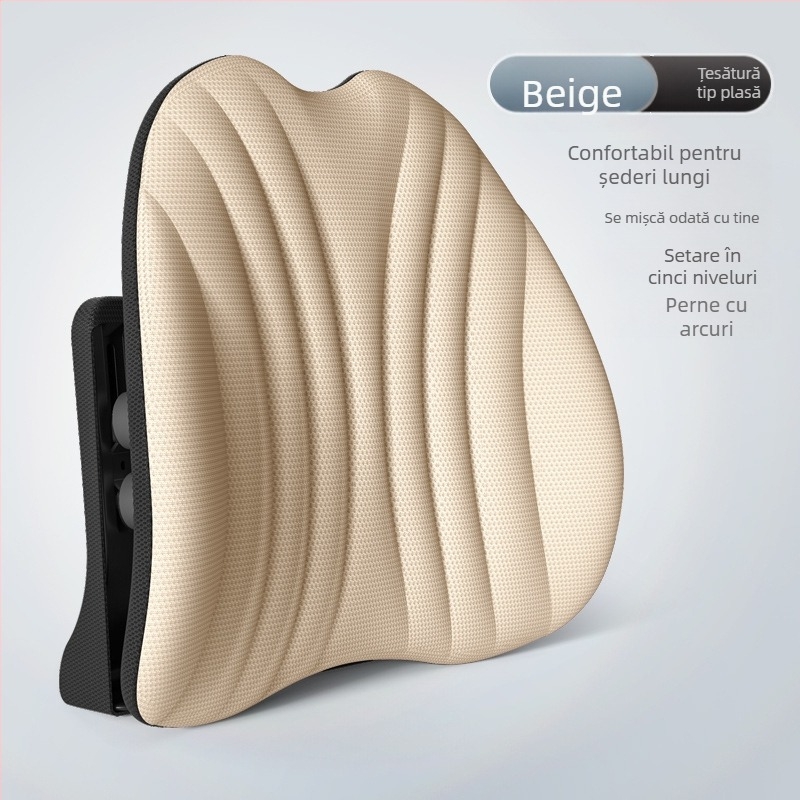 Suport lombar ergonomic pentru scaun de birou și mașină, pernă reglabilă pentru spate, husă din plasă și umplutură poliesterică