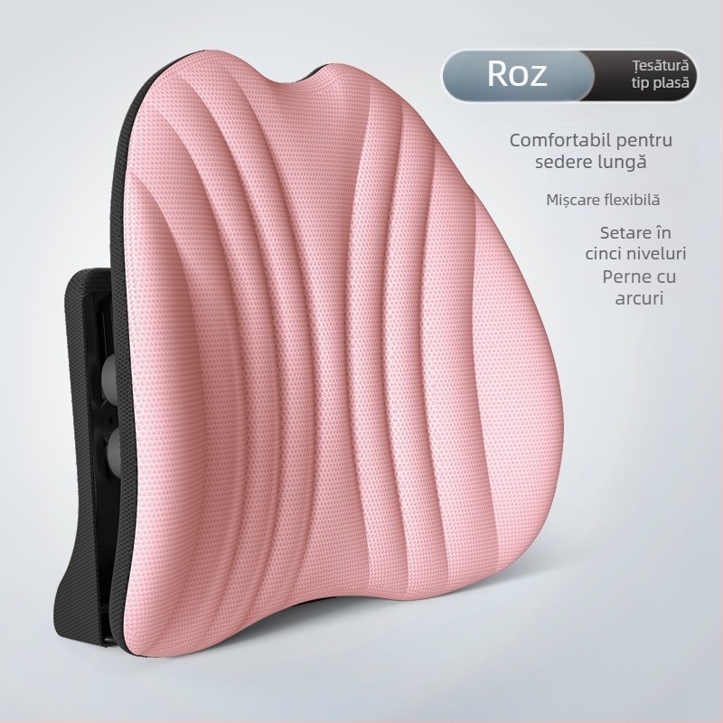 Suport lombar ergonomic pentru scaun de birou și mașină, pernă reglabilă pentru spate, husă din plasă și umplutură poliesterică