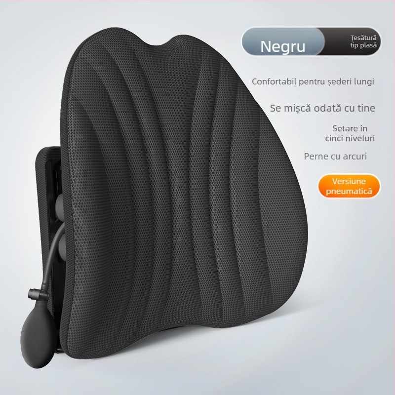 Suport lombar ergonomic pentru scaun de birou și mașină, pernă reglabilă pentru spate, husă din plasă și umplutură poliesterică