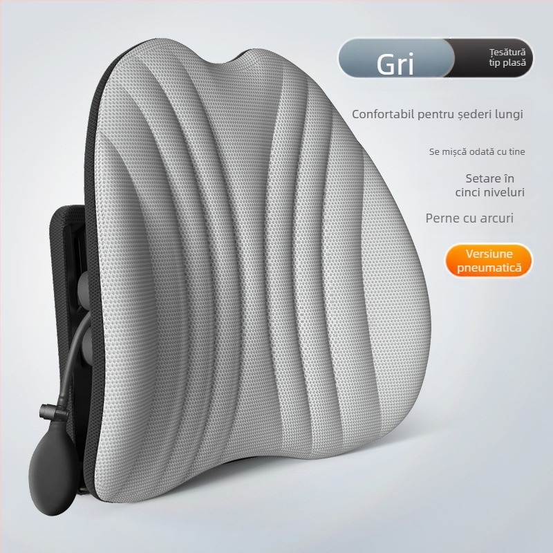 Suport lombar ergonomic pentru scaun de birou și mașină, pernă reglabilă pentru spate, husă din plasă și umplutură poliesterică