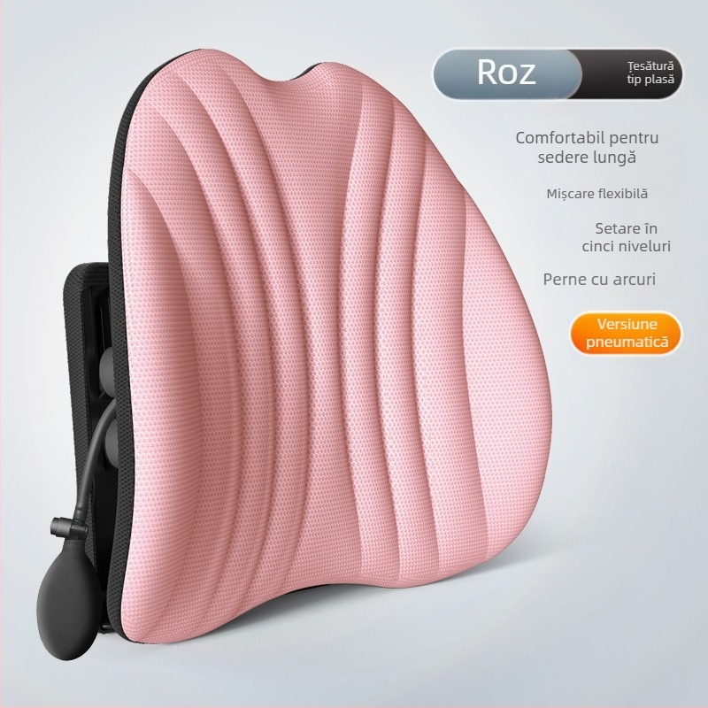 Suport lombar ergonomic pentru scaun de birou și mașină, pernă reglabilă pentru spate, husă din plasă și umplutură poliesterică