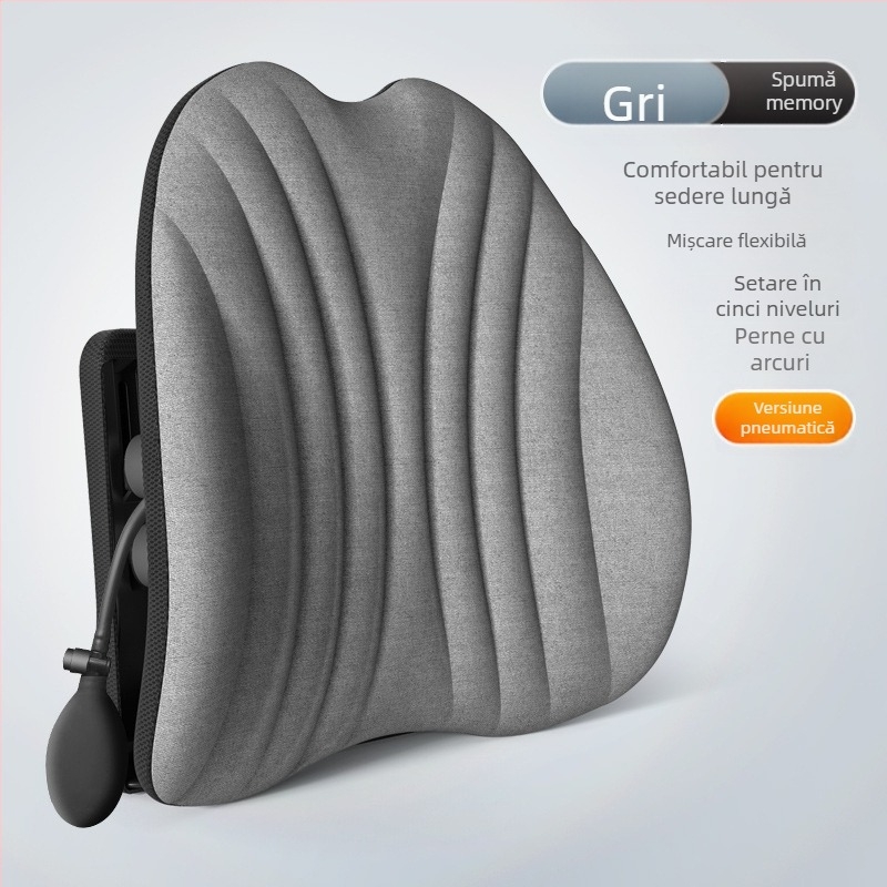 Suport lombar ergonomic pentru scaun de birou și mașină, pernă reglabilă pentru spate, husă din plasă și umplutură poliesterică