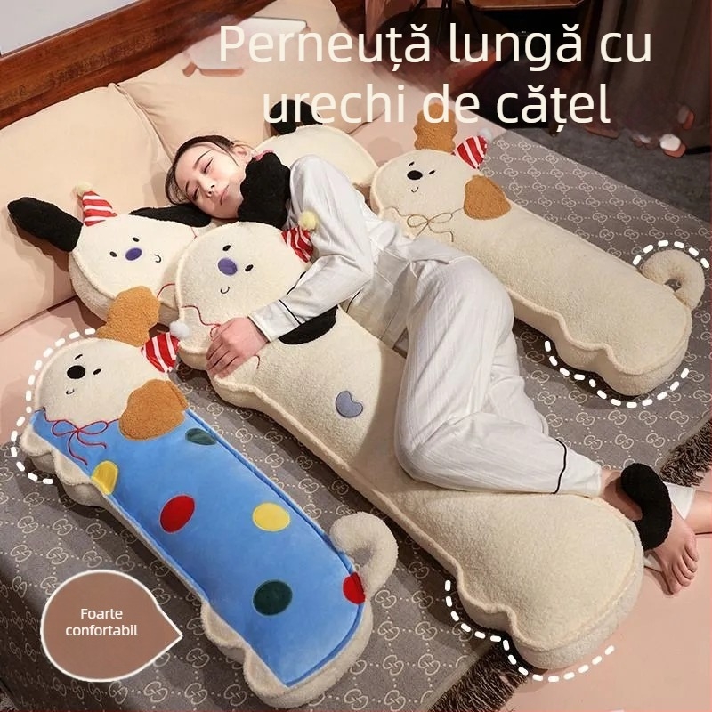 Perna lungă cu câine cu buline pentru fete, suport pentru picioare în timpul somnului pe o parte, suport lombar, husă din material textil, umplutură PP bumbac