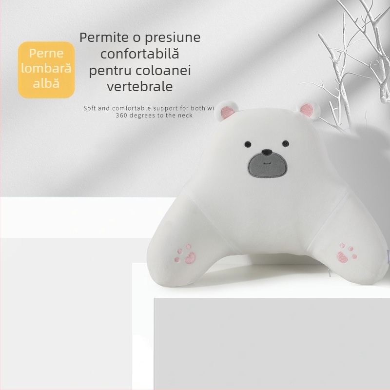 Pernă de cap pentru mașină cu spumă memory, husă pluș, model ursuleț desen animat, potrivire universală pentru toate anotimpurile