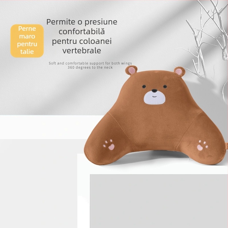 Pernă de cap pentru mașină cu spumă memory, husă pluș, model ursuleț desen animat, potrivire universală pentru toate anotimpurile