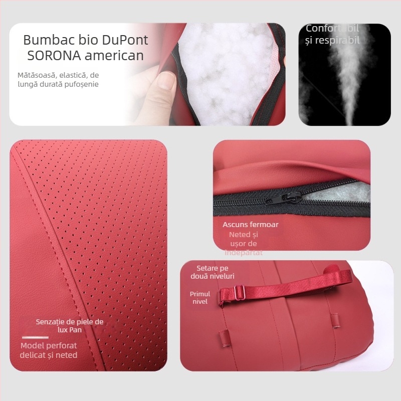 Perne de cap pentru mașină cu suport lombar, potrivire universală, husă din piele artificială, umplutură Dupont cotton