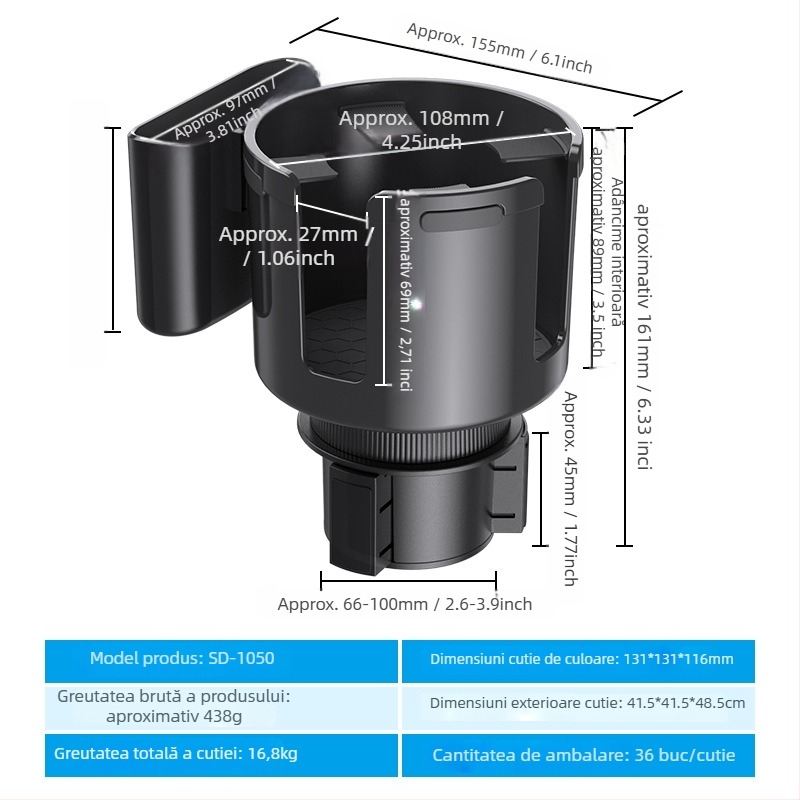 Shunwei SD-1039 Suport pentru pahare auto – ABS/PC, Compatibil cu suportul original pentru pahare, Personalizabil