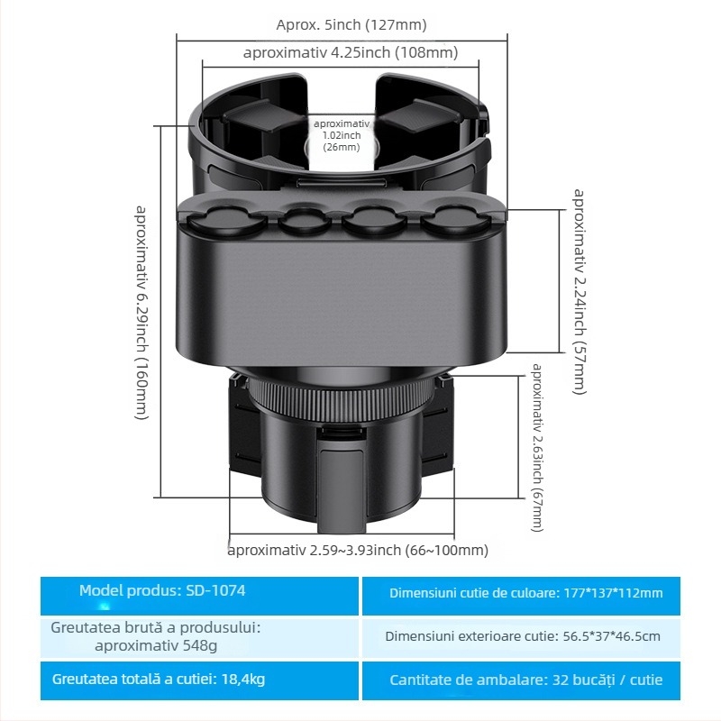 Shunwei SD-1039 Suport pentru pahare auto – ABS/PC, Compatibil cu suportul original pentru pahare, Personalizabil