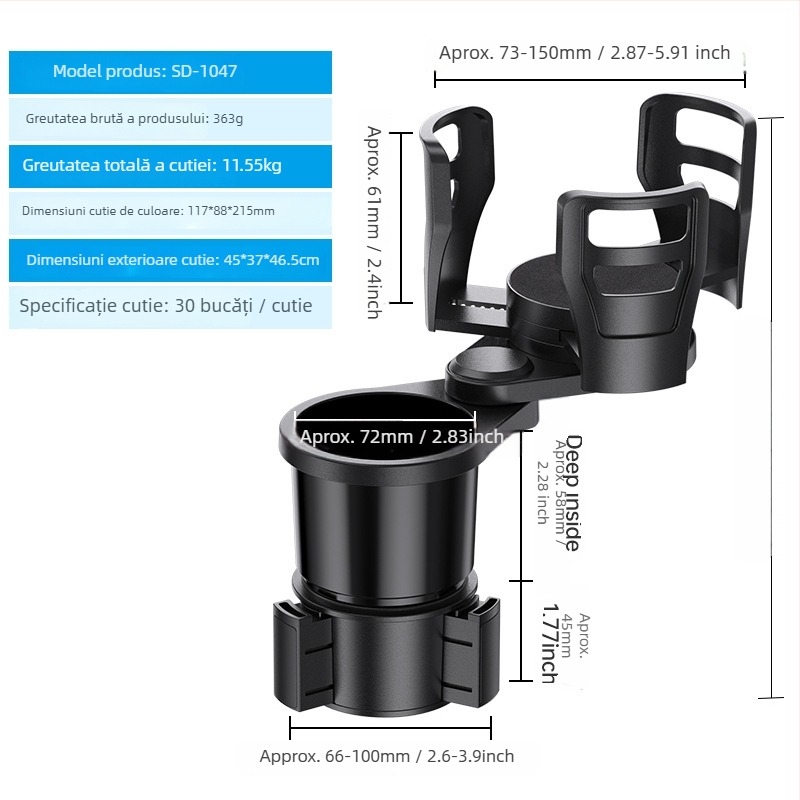 Shunwei SD-1039 Suport pentru pahare auto – ABS/PC, Compatibil cu suportul original pentru pahare, Personalizabil