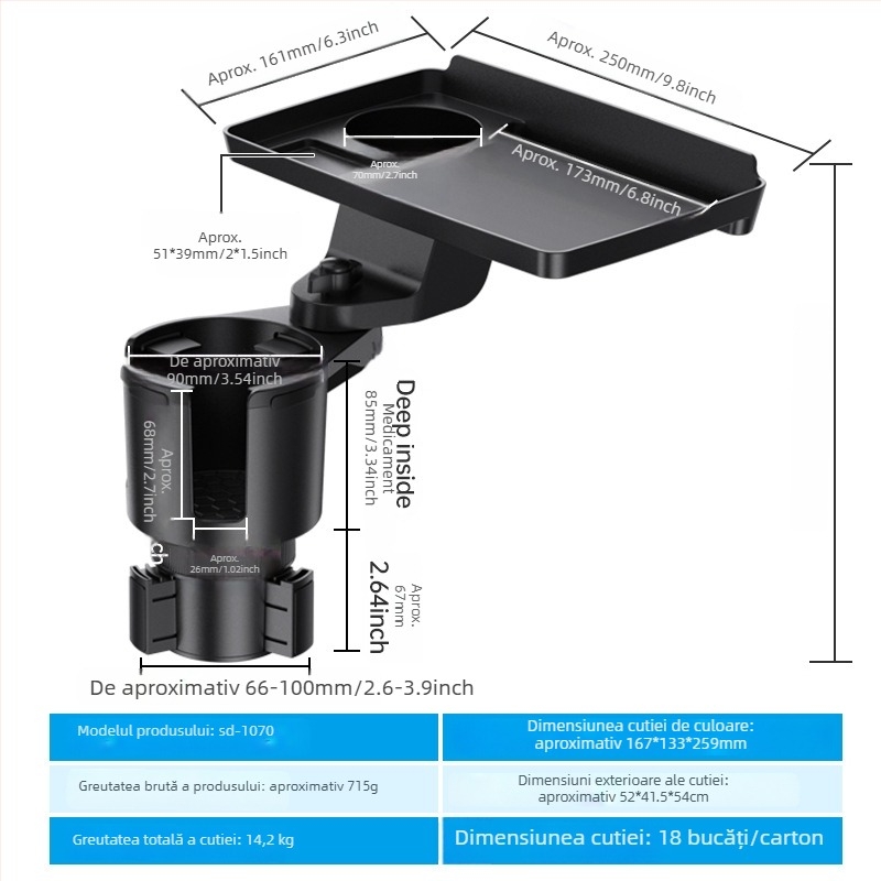 Shunwei SD-1039 Suport pentru pahare auto – ABS/PC, Compatibil cu suportul original pentru pahare, Personalizabil