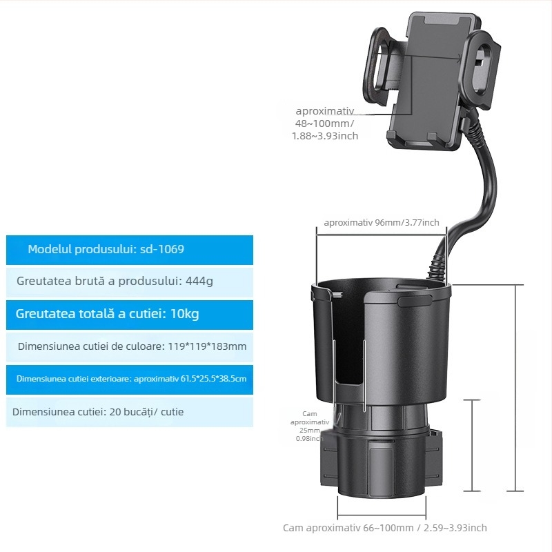 Shunwei SD-1039 Suport pentru pahare auto – ABS/PC, Compatibil cu suportul original pentru pahare, Personalizabil