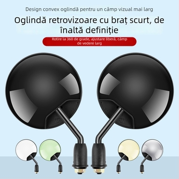HD Oglindă retrovizoare pentru vehicule electrice – tijă scurtă, oglindă convexă rotundă, reglaj 180°, montaj cu două găuri de 8 mm