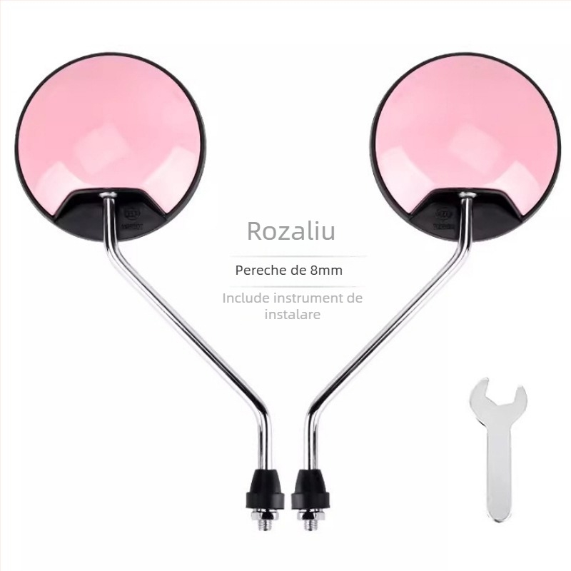 HD Oglindă retrovizoare pentru vehicule electrice – tijă scurtă, oglindă convexă rotundă, reglaj 180°, montaj cu două găuri de 8 mm