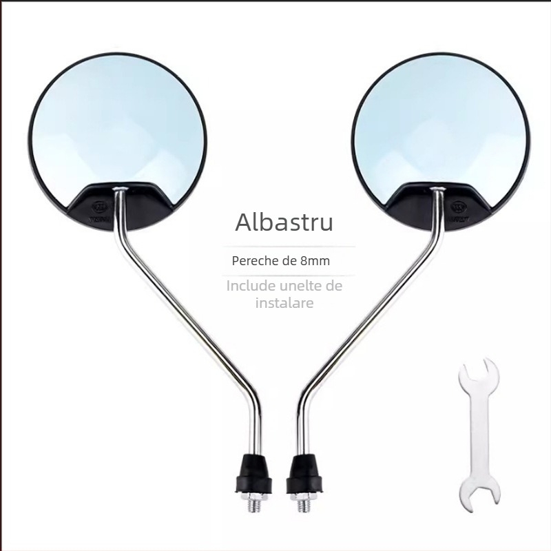 HD Oglindă retrovizoare pentru vehicule electrice – tijă scurtă, oglindă convexă rotundă, reglaj 180°, montaj cu două găuri de 8 mm