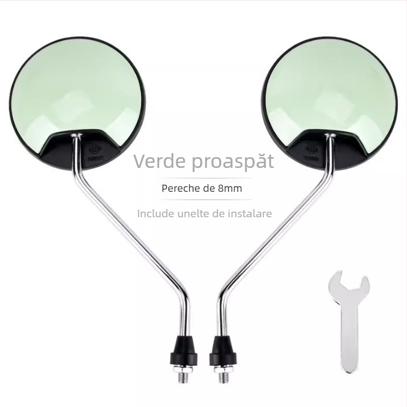 HD Oglindă retrovizoare pentru vehicule electrice – tijă scurtă, oglindă convexă rotundă, reglaj 180°, montaj cu două găuri de 8 mm