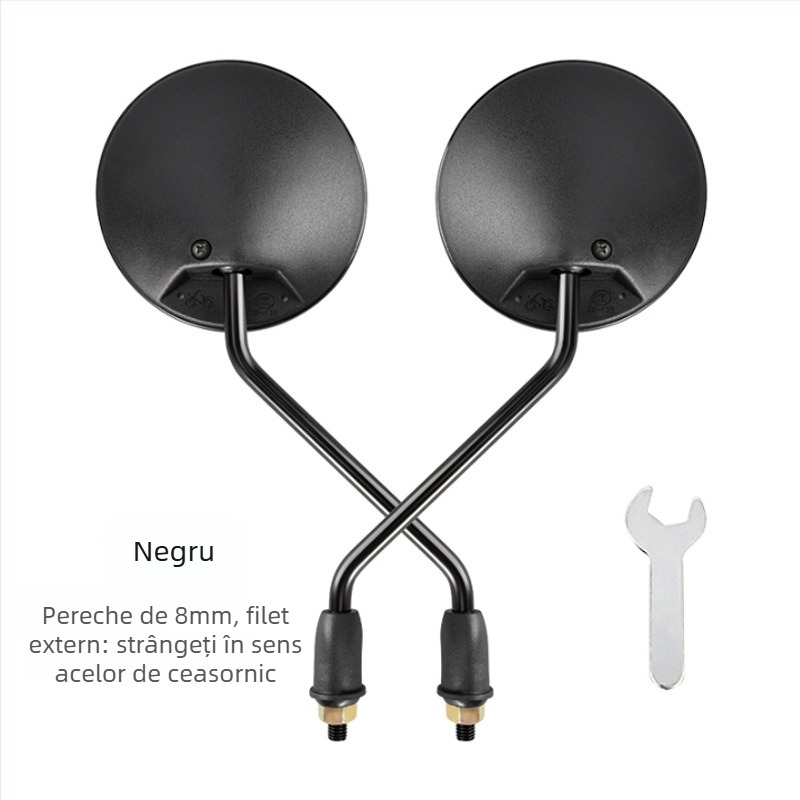 HD Oglindă retrovizoare pentru vehicule electrice – tijă scurtă, oglindă convexă rotundă, reglaj 180°, montaj cu două găuri de 8 mm