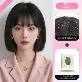 Perucă pentru femei — cap complet, aspect natural, bob scurt, realizată manual, fibre rezistente la temperaturi înalte