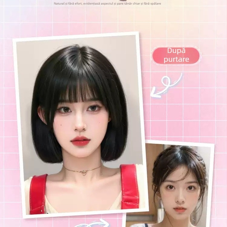 Perucă pentru femei — cap complet, aspect natural, bob scurt, realizată manual, fibre rezistente la temperaturi înalte