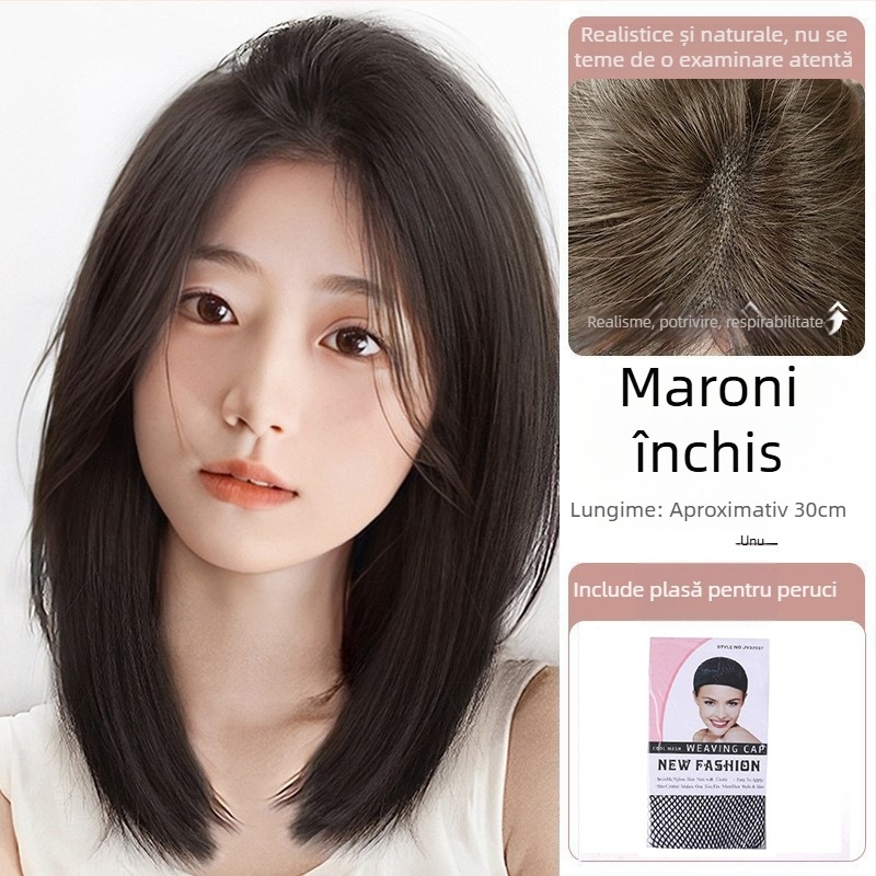 Perucă pentru femei — cap complet, aspect natural, bob scurt, realizată manual, fibre rezistente la temperaturi înalte