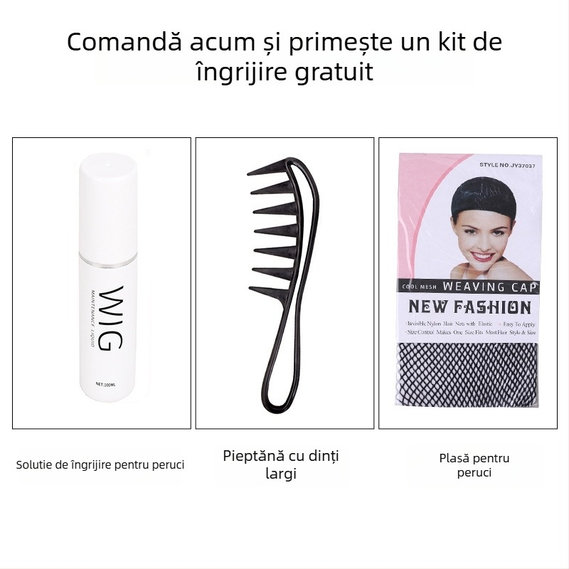 Perucă pentru femei, aspect natural tineresc, cozi duble, clips cu gură de tigru, bucle romane