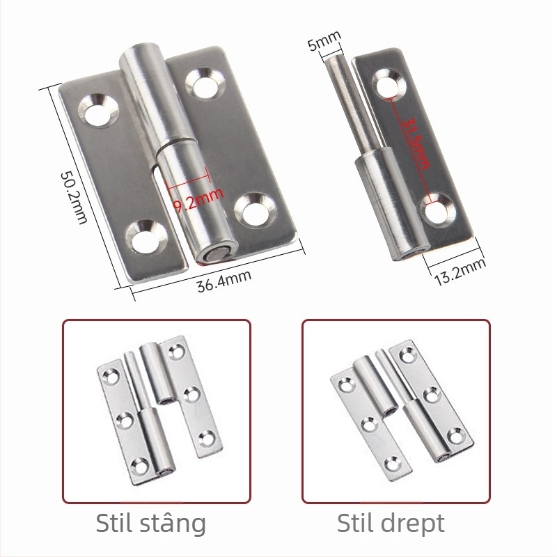 Pang detașabil din oțel inoxidabil 304 pentru dulapuri, uși și ferestre • suprafață periată