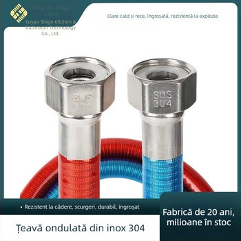 Tub de intrare din oțel inoxidabil 304, curbat, pentru duș și boiler, rezistent la explozie, apă caldă și rece pentru uz casnic, montaj cu fir interior dublu, marca Shige Youpin, presiune nominală 1.6, temperatură de lucru -20°C până la 200°C